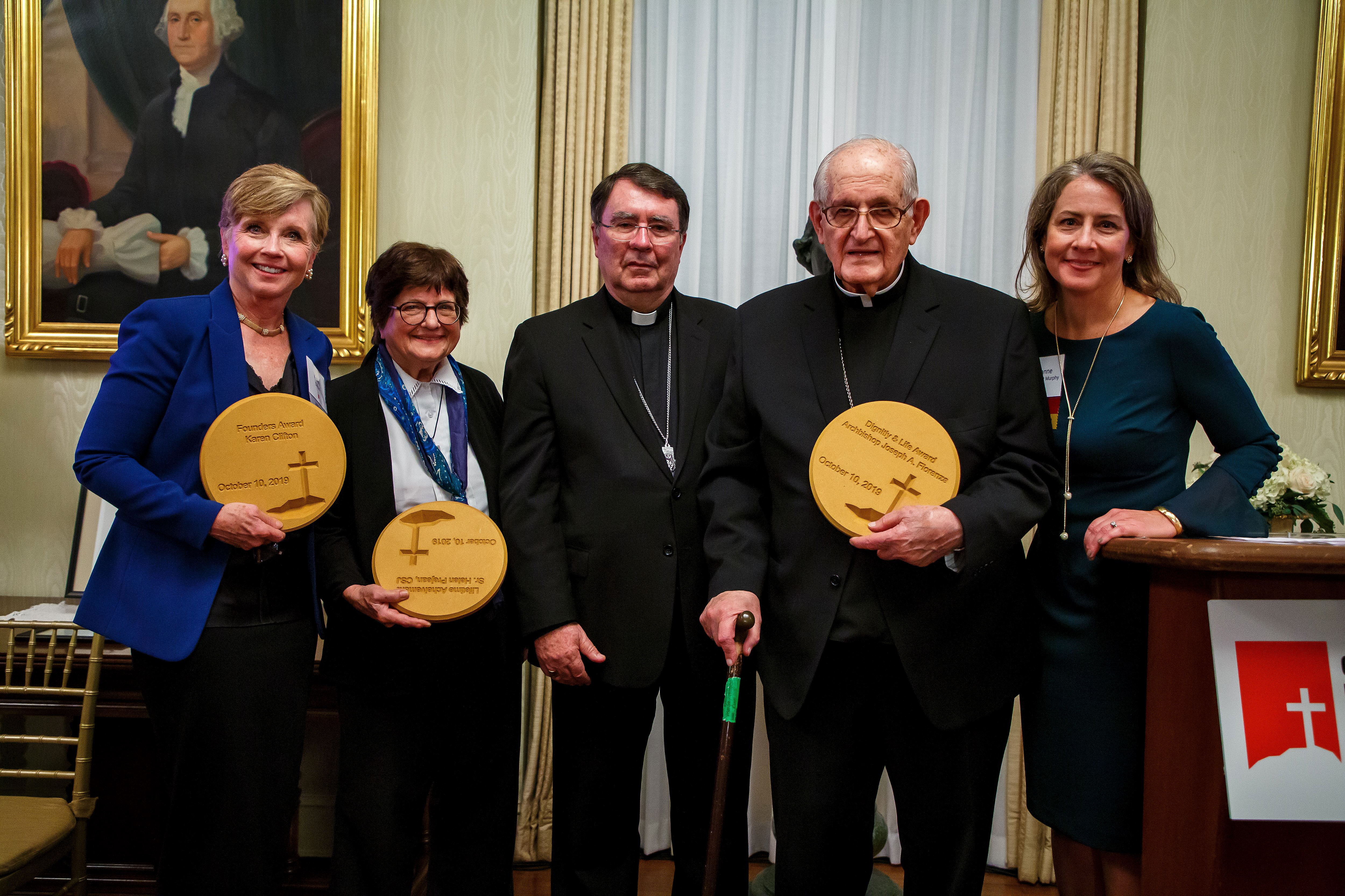 In 2019, Abp. Fiorenza, Karen Clifton and Sr. Helen Prejean, CSJ were honored at CMN's 10th Anniversary event. Pictured here wit