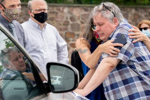 Walter Ogrod becoming emotional outside after his exoneration.