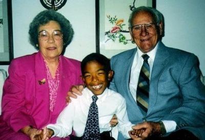 Young Chris Smith, SJ, with his grandparents; his grandfather, Clarence, was Florence’s son.